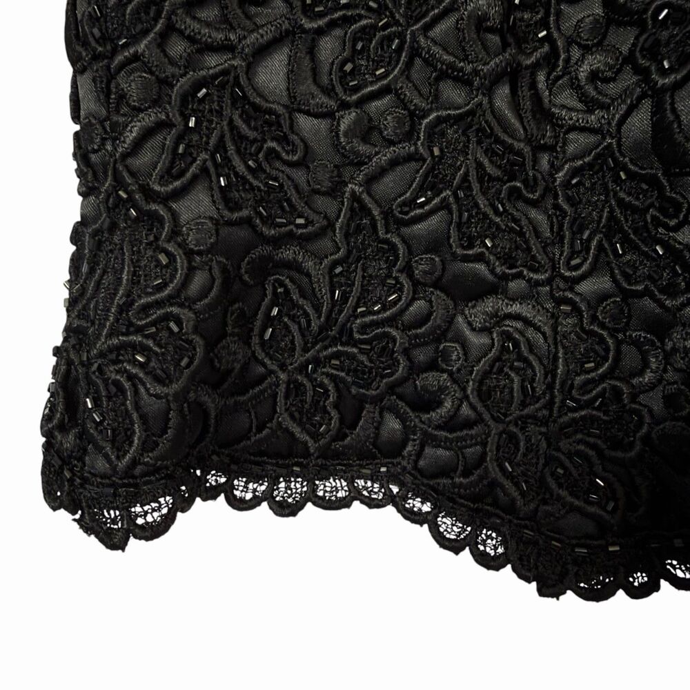 VTG Whimsigoth Carmen Marc Valvo Beaded Black Lace Halter Evening Top Blouse 8 - Picture 5 of 10